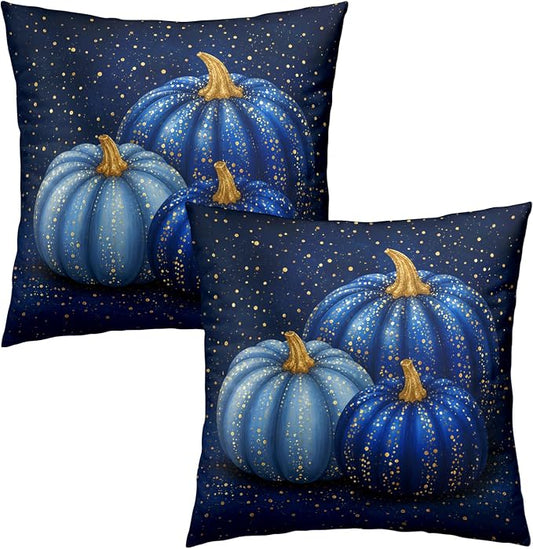 Navy Blue Pumpkin Pillow Covers Fall Throw Pillow Covers 20x20 Set of Harvest Thanksgiving Pillow Cases Autumn Outdoor Cushion Cases for Home Bedroom Living Room Patio