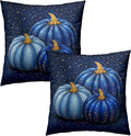 Fall Throw Pillow Covers Autumn Thanksgiving Pillowcases Harvest Navy Blue Pumpkin Pillow Covers 18x18 Set of 2 Gold Dotted Pumpkins Cushion Cases for Bedroom Living Room Patio