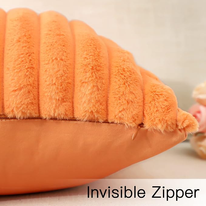 Soleebee Set of 2 Throw Pillow Covers Soft Cozy Velvet Pillowcase Faux Rabbit Fur Cover for Couch Sofa Bed Chair Home Decorative Pillows Cover (22x22 Inch, Orange)