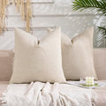 Farmhouse Brown Khaki Decorative Striped Throw Pillow Covers 18x18 Set of 2 | Soft Fall Brown Striped Pillow Covers 18 x 18,Cottage Core Decor, Vintage Brown Fall Pillows, Neutral Christmas Pillow Covers
