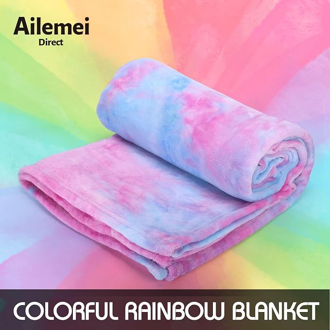 Ailemei Direct Rainbow Blanket, Pastel Tie Dye Design, Purple,30"x40" | Soft Cute Funny Decorative Flannel Throw Blankets, Fuzzy Fleece Bed Blankets for Teen Girl Adults Kid's Gift