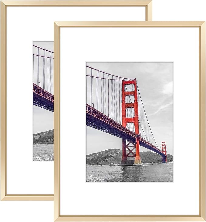 Frametory 9x12 Gold Aluminum Metal Picture Frame Mat for 6x8 Glass