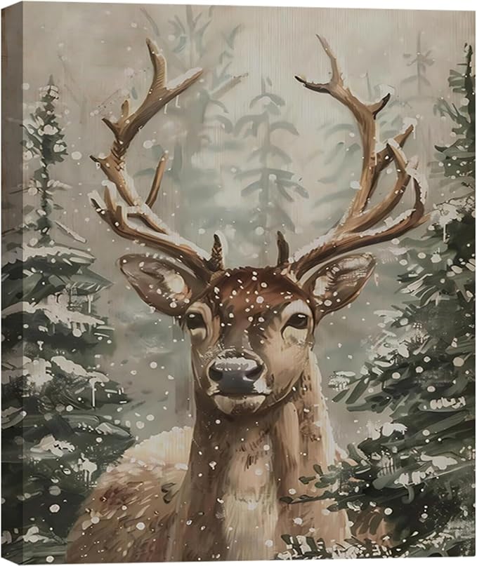 Christmas Canvas Wall Art – Winter Wall Decor for Living Room & Bedroom – Framed Christmas Pictures & Posters for Home Decorations