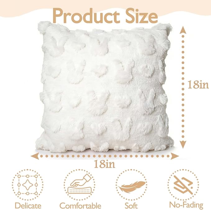 ONFAON Easter Decorations-Easter Day Pillow Covers,18x18 Inch Set of 2, White Heart and Bunny Soft Plush Faux Wool Throw Pillow Case for Bedroom Sofa Holiday Festivals Home Decor