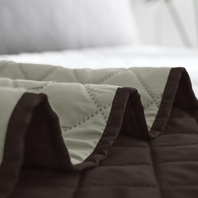 Easy-Going Reversible Quilt Set Full/Queen, Bedspread with 2 Shams | Chocolate/Beige, Lightweight Bed Comforter, 1 Quilt + 2 Pillow Shams, All-Season Coverlets for Bedroom