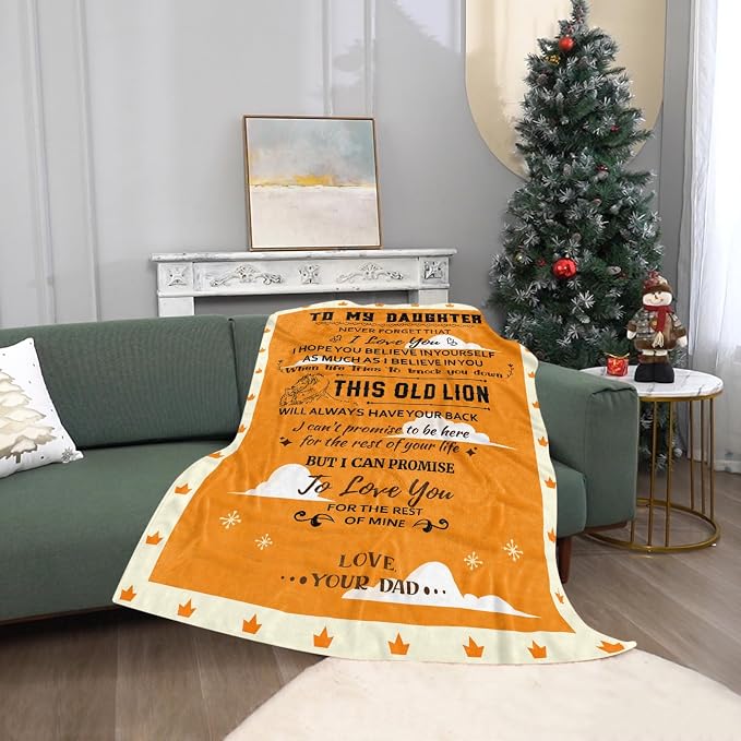 TURMTF to My Daughter Blanket from Dad, Soft Flannel Throw with Lion Design This Old Lion Has Your Back, Inspirational Adult Daughter Gift for Birthday Christmas,Fathers Day,Christmas