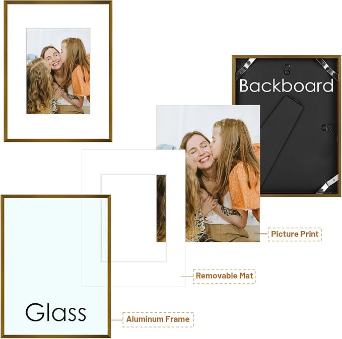 Frametory 2 Pack 9x12 Aluminum Frame with Mat for 6x8 Photo, Bronze