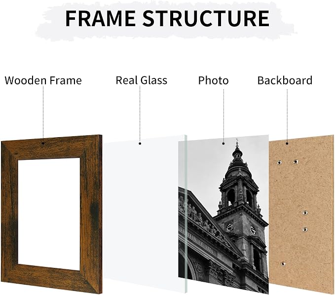 4x6 Collage Picture Frames Set of 2, Rustic Wooden Real Glass Vertical Hanging 3 Opening 4 by 6 Photo Frame, Brown
