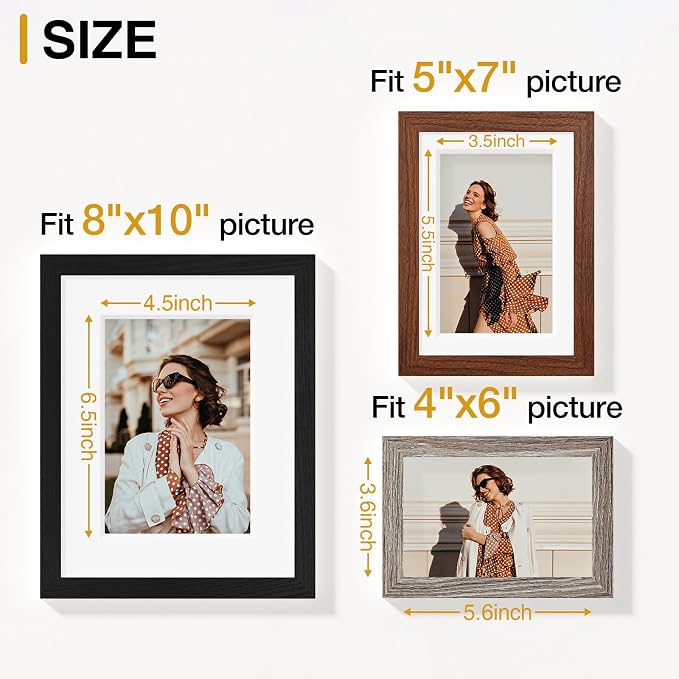 Vittanly 20 Pack Gallery Wall Frame Set, Black, Walnut Brown, Dark Grey | Picture Frames Collage Wall Decor for Wall or Tabletop Display, Picture Frame Set: 4pcs 8x10, 8pcs 5x7, 8pcs 4x6, MDF Wood