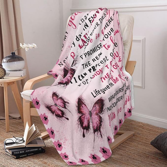 Goddaughter Blanket from Godmother, Goddaughter Gifts from Godmother, God Daughter Gift for Birthday, Graduation, Christmas, Soft Flannel Throw Blanket, Pink Butterfly, 60"x50"