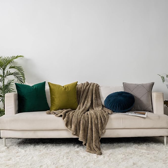 Decorative Velvet Throw Pillow Covers for Couch Sofa Bedroom,Soft Solid Cushion Covers Set of 2,14x14 inch,Olive