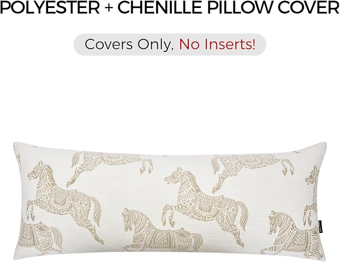 14x36 Lumbar Pillow Cover, Double Sided Horse Pattern Chenille Jacquard Long Body Pillow Covers for Bed Couch Sofa, Decorative Throw Pillows Cushion Cover for Living Room Bedroom