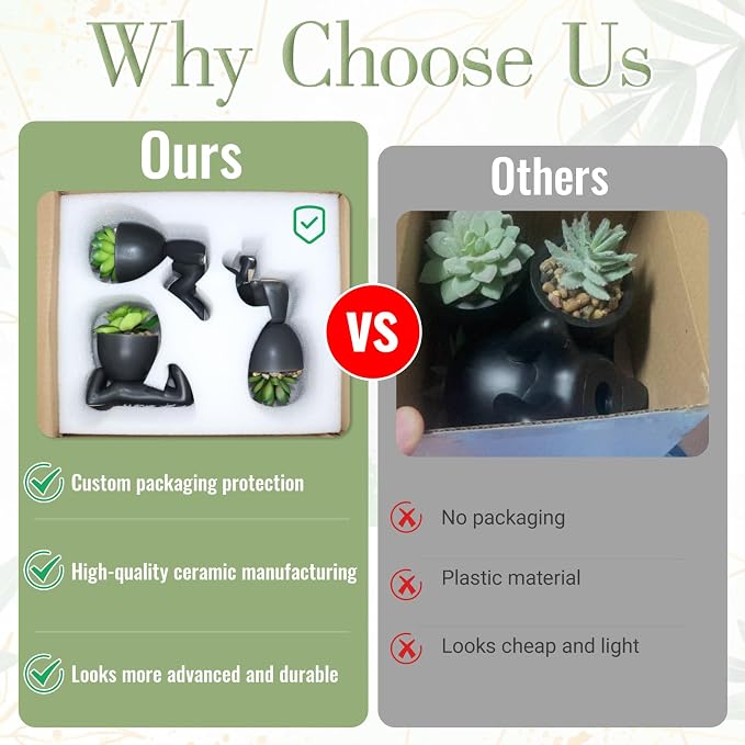 Zerzsy 2PCS Cute Artificial Succulent Plants with Black Human Shaped Pots, Fake Succulents Desk Decor Plant, Mini Potted Planter for Office Decor Desktop Bathroom Decor