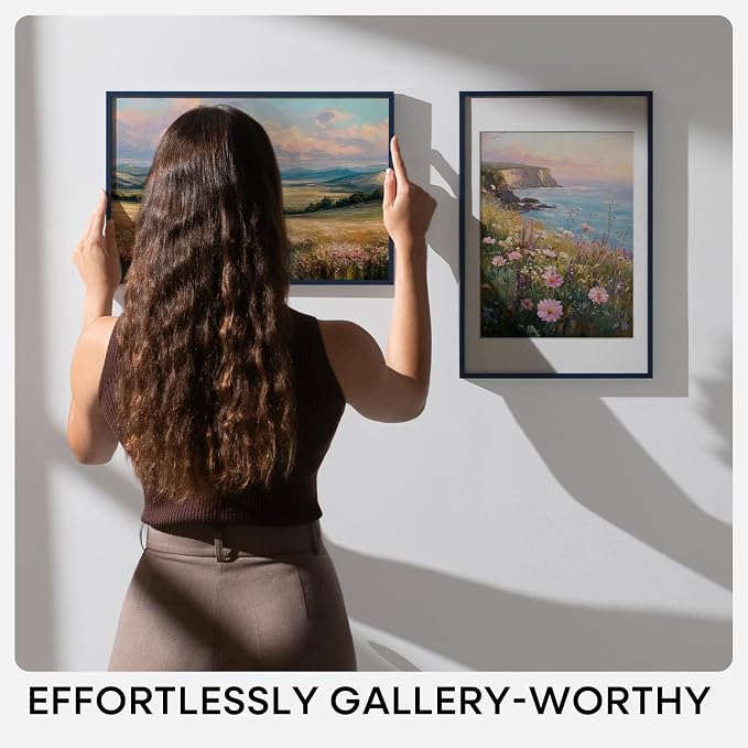 Homeforia 17x22 Blue Picture Frame, High-End Metal, 12x18 Mat, Glass