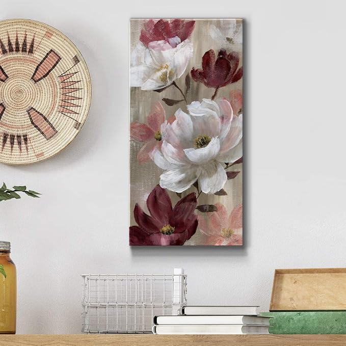 Renditions Gallery Canvas Flower Wall Art Home Glam Paintings & Prints Colorful Rose Garden Modern Romantic Botanical Wall Hanging Decorations for Bedroom Office Kitchen - 8"x16" LT43