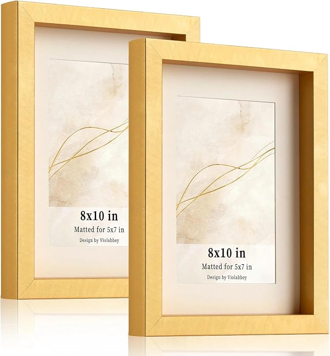 VIOLABBEY 8x10 Picture Frame Gold Set of 2 with Real Glass Front