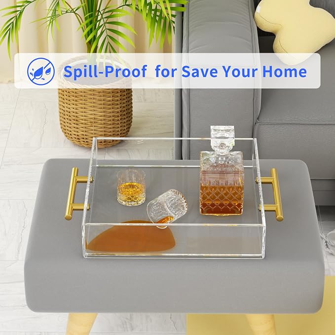 NIUBEE Acrylic Tray 12x12 Inches - Clear Serving Tray Organizer with Handle