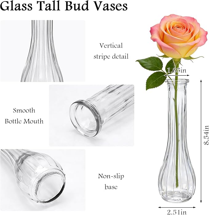 Bud Glass Vases for Centerpieces, 12 Pack Clear Flower Vases | Cute Glass Vases for Rustic Wedding Centerpieces Table Decorations and Home Decor
