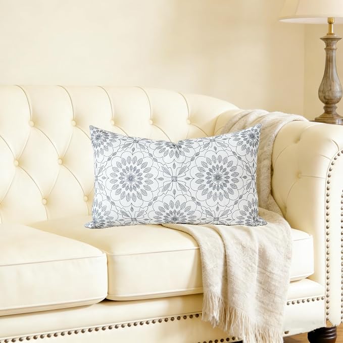 Slow Cow Linen Embroidery Decorative Lumbar Throw Pillow Cover Rectangular Pillow Cover Cushion Cover 12 x 20 Inches Dark Gray Grey