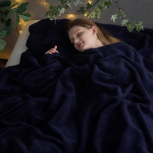 NEWCOSPLAY Knitted Throw Blanket for Couch Sofa Bed, Dark Navy, 90"x90" | Super Soft Plush, Fuzzy Fluffy Microfiber, Lightweight Cozy Blanket for Room Decor, All Season Use