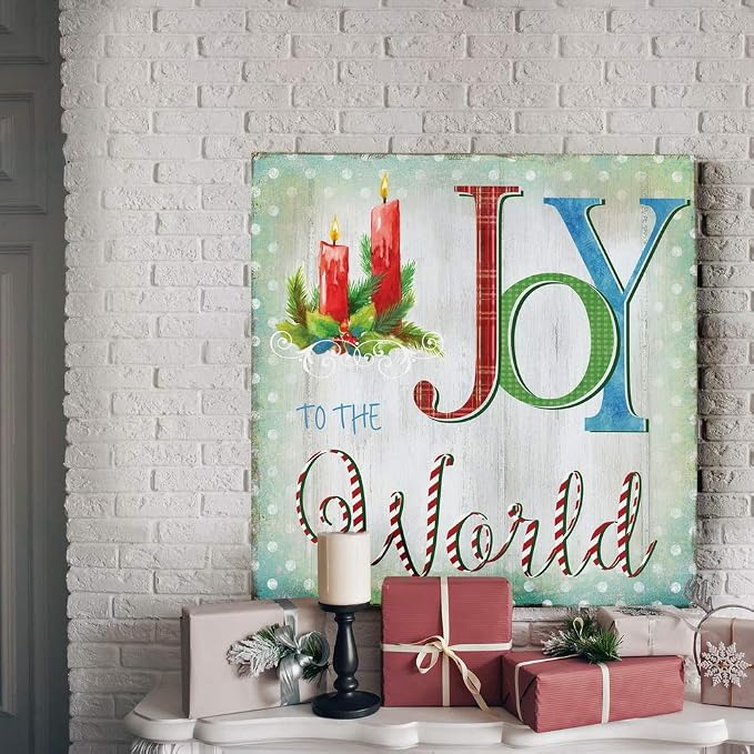 Renditions Gallery Christmas Celebration Wall Art Joy to the World Xmas Candle Canvas Hanging Artwork Prints for Bedroom Office Home Kitchen Decorations - 40"X40" LT05