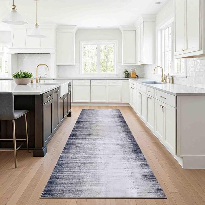 Machine Washable Area Rug, Soft & Durable, Non-Slip, Stain Resistant Rug for Bedroom, Living Room, Dining Room, High Traffic Areas. (Grey/Soft White, 2.5' X 7')