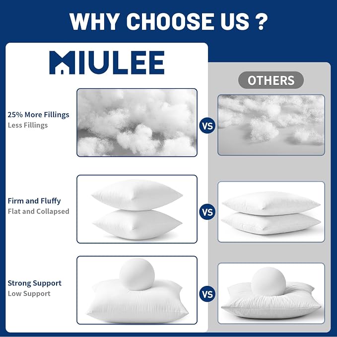 MIULEE 26x26 Inch Pillow Inserts Pack of 4-100% Cotton Cover | White Throw Pillow with 100% Virgin Microfiber for Bed Sofa Couch Living Room, All-Season Decorative Back Support