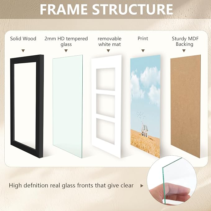 Golden State Art Collage Frame 7x14 Matted 3 4x6 Photos Wood Black, 2 Pack