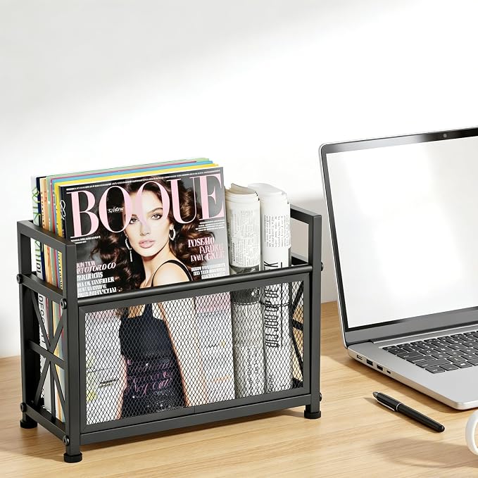 Magazine Rack Floor, Black Magazine Holder, Magazine Storage Basket | File Holder Organizer Stand, Metal Storage Shelf Box Bin Folder Organizer for Magazines, Books, Newspapers