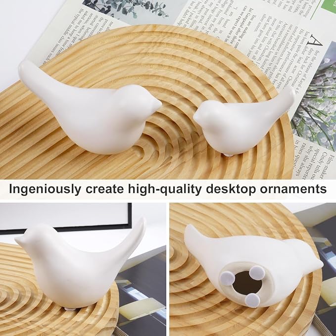 2 Pcs Ceramic Small Bird Figurines Modern Animal Statues for Home 、Room Decor and Bedroom Decor and Bookshelf Display (White)