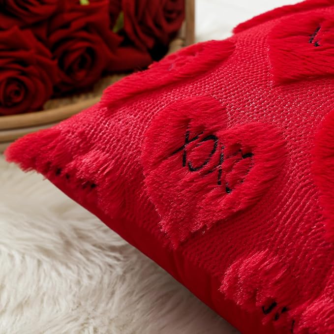 Artscope Valentines Pillow Covers 12x20 Set of 2 Decorative Love Heart XOXO Valentine's Day Throw Pillow Cases Soft Plush Faux Fur Couch Cushion Case for Holiday Sofa Bed Room Home Decor-Red XOXO