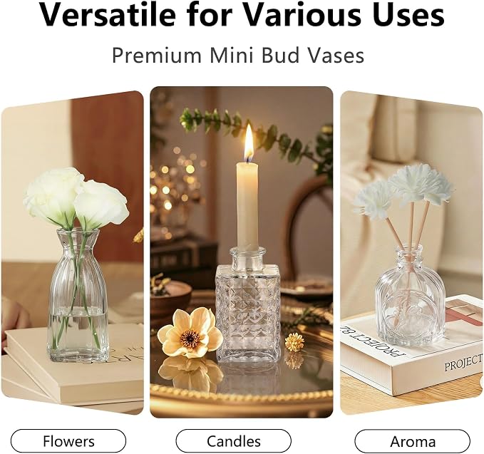 RUCKAE Glass Bud Vases Mini Flower Vase Small Vintage Vases for Centerpiece Table Wedding Decorations Home Decor Party(Transparent 32pack)