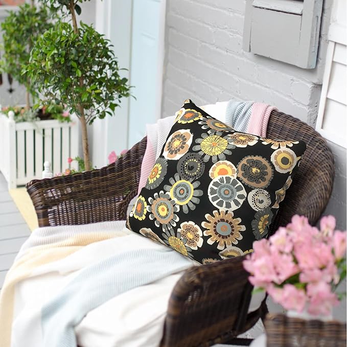 Outdoor Throw Pillow Covers 18”x18”, Decorative Pillow Covers for Patio Furniture, Modern Cushion Cases for Garden Couch Home Sofa Bed Office Chair, Pack of 2,Black Yellow Crosby