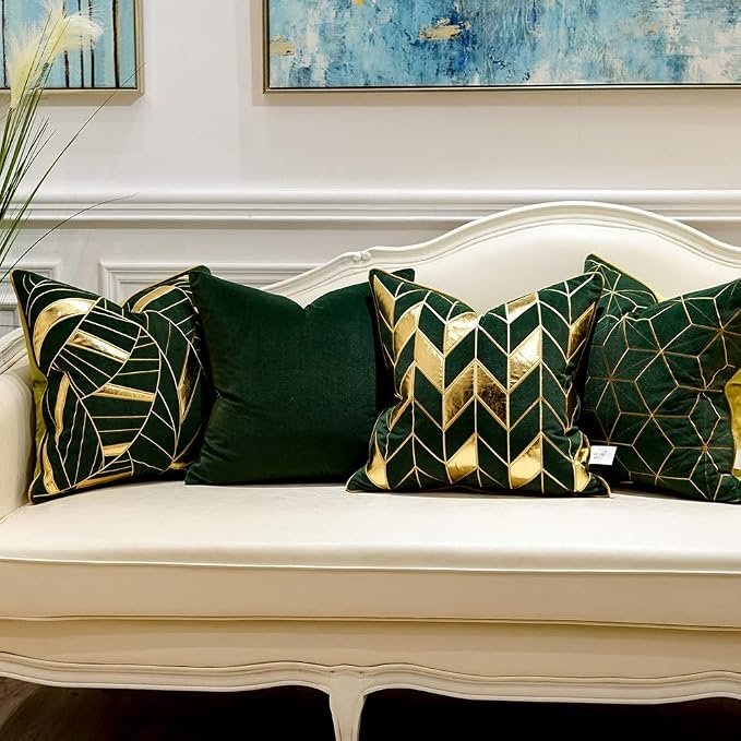 Avigers Throw Pillow Cover 20 x 20 Inch, Green Gold, Velvet, Hidden Zipper