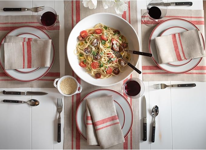 Solino Home 100% Pure Linen Table Runner, 14 x 90 in, Red, French Stripe | a graceful centrepiece for dining and gatherings, woven stripe, European flax fibres, machine washable, OEKO-TEX Certified