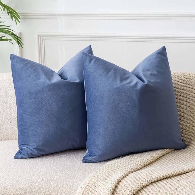 JUSPURBET 26x26 Euro Velvet Throw Pillow Covers Set of 2,Blue