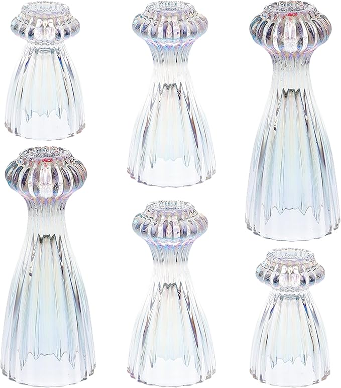 Lysenn Glass Candlestick Holders, Taper Candle Holders Set of 6, Iridescent