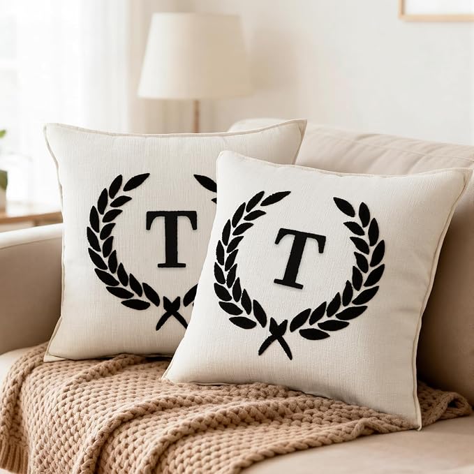Pack of 2 Chenille Initials Pillowcases 20x20 inch Cream White