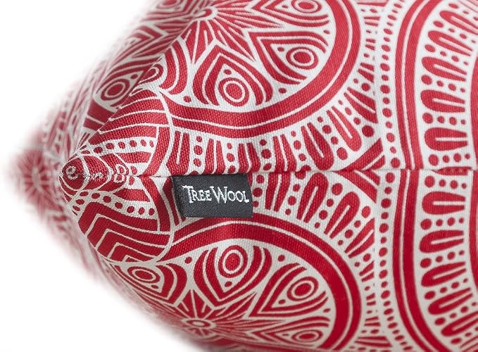 TreeWool Mandala Accent Throw Pillow Covers 20x20 Set of 2 (Red) | Decorative Throw Pillowcases for Sofa & Couch; 100% Cotton Accent Covers Ideal for Spring & Summer Stylish Home Decor