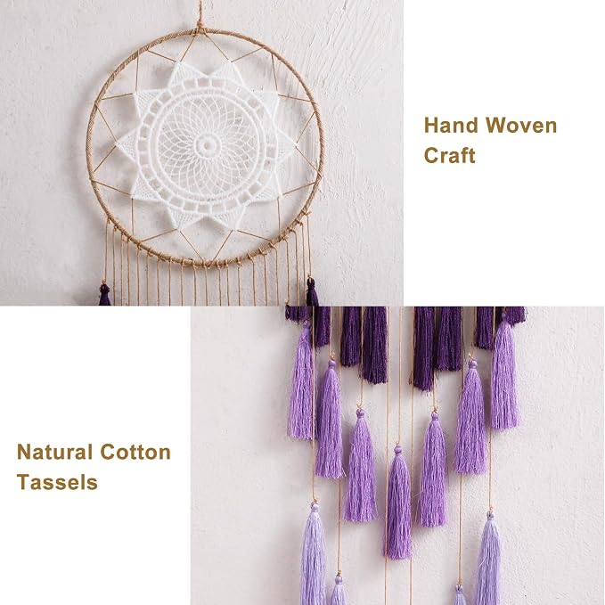 Artilady Macrame Dream Catcher Wall Hanging, Purple Large Boho Room Decor