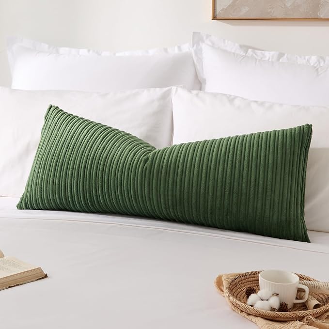 Kevin Textile Striped Corduroy 14”x36” Pillow Cover 1 Pack, Moss Green