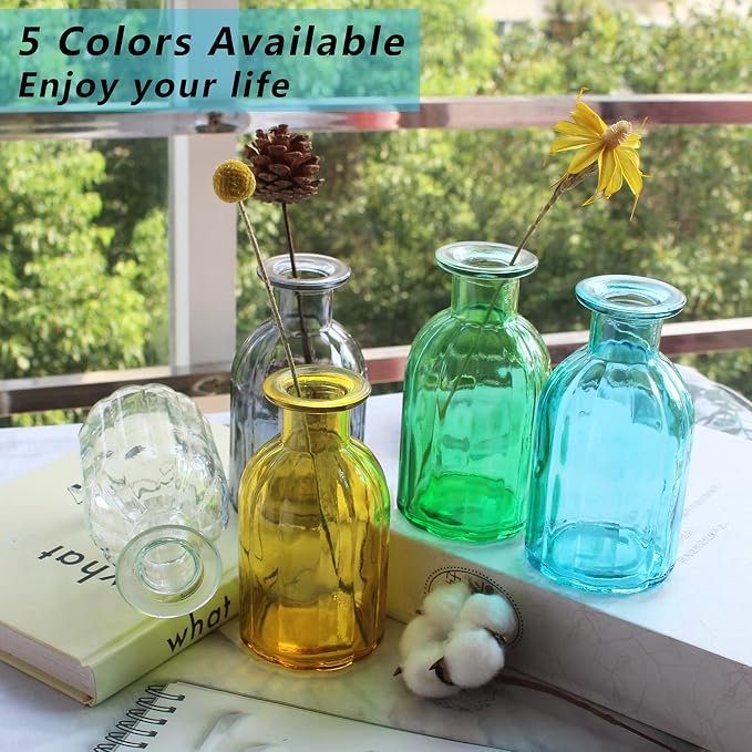 Bud Vases Set of 6 Small Glass Vase for Flowers, Clear Vase Set (Pack of 2)