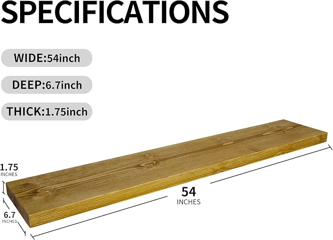 BGMG Wood Floating Shelves for Wall 54 inch Set of 2, Rustic Wooden Wall Mount Shelves for Living Room Bedroom Kitchen Farmhouse-54x6.7x1.75 inch- Gold Oak