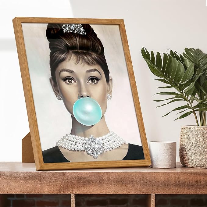 Vintage Pop art Wall Decor 11x14 FRAMED - Audrey Hepburn Art for Women - Wall Art Gifts for Women - Pop art Poster - Woman Wall Decor - Retro Decor- Chic Home Decor - Retro style - LARGE Print