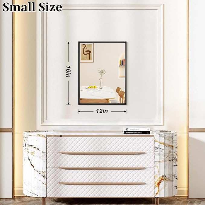 AAZZKANG Mirrors for Wall Rectangular Metal Framed Black 16"x12" | Small Hanging Mirrors for Entryway Bedroom Living Room Bathroom Vertically or Horizontally Decorative