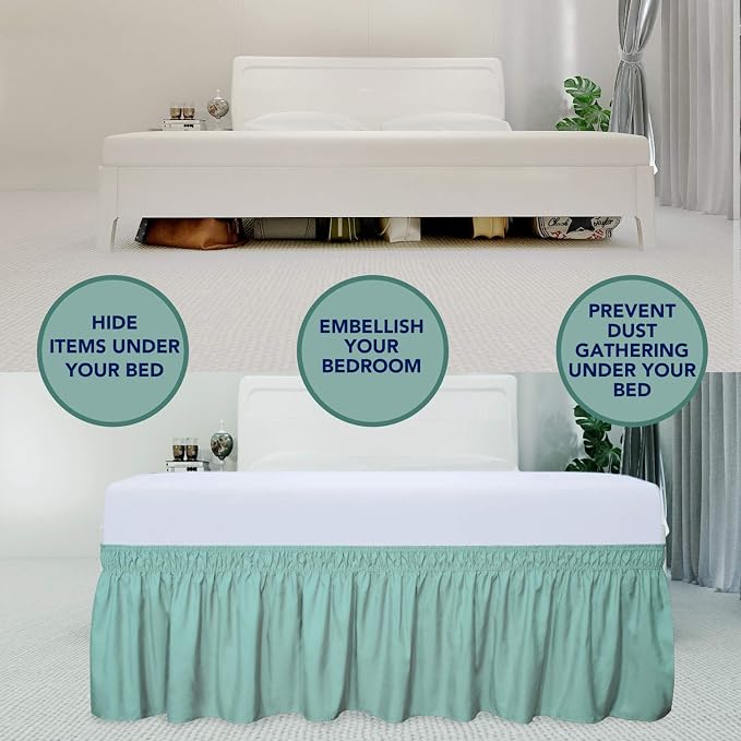 PureFit Wrap Around Ruffled Bed Skirt, Baby Blue, Twin/Full - 14" Drop | Wrinkle Free Bedskirt Dust Ruffles, Easy to Put On Frame Cover with Adjustable Elastic Belt