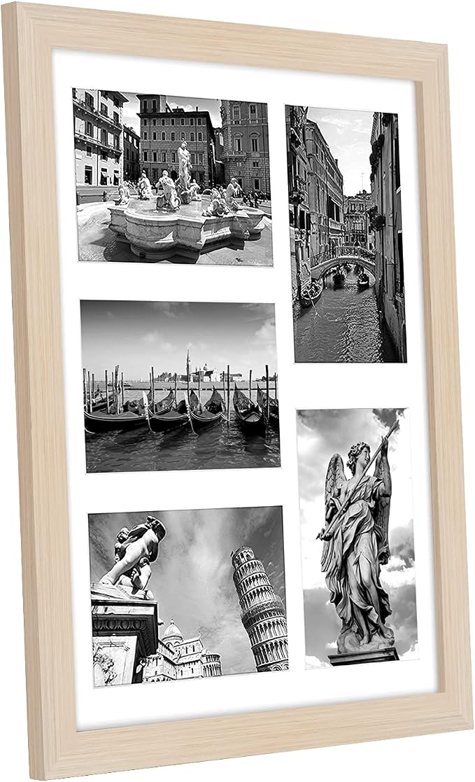Americanflat 4x6 Collage Picture Frame with Shatter-Resistant Glass - Fits Five 4x6 Photos or Use as One 11x14 Picture Frame - Signature Collection - Collage Frames for Wall Display - Light Wood