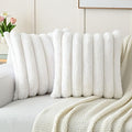 HAUSSY Pack of 2 Pillow Covers 18x18 Inch, Faux Fur Decorative Couch Throw Pillows Soft Striped Plush Cushion Covers Home Decor Cute Furry Pillowcase for Living Room Sofa Bed, Cream White