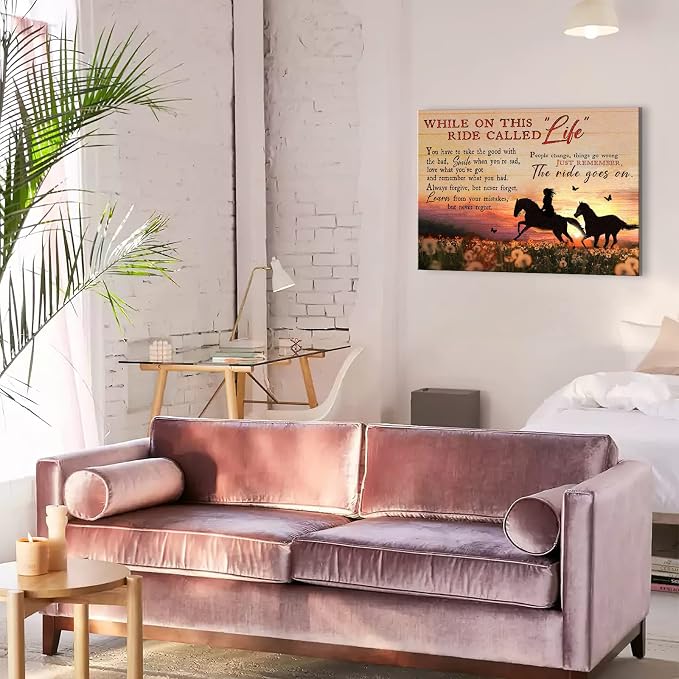 Rustic Religious Horse Wall Art Life with Girl Picture Inspirational Painting Horse Gifts for Girls Framed Modern Artwork for Girls Bedroom Home Decor 12x16 inch