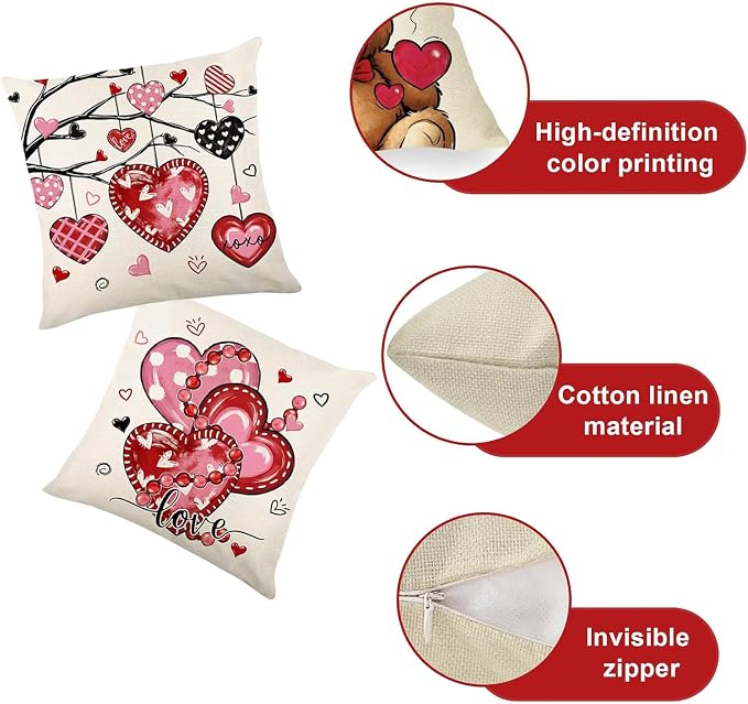ONFAON Valentines Day Decorations-Valentines Pillow Covers 18x18 inch Set of 4 Valentine Stripes Wedding Cushion Case Decoration for Sofa Couch